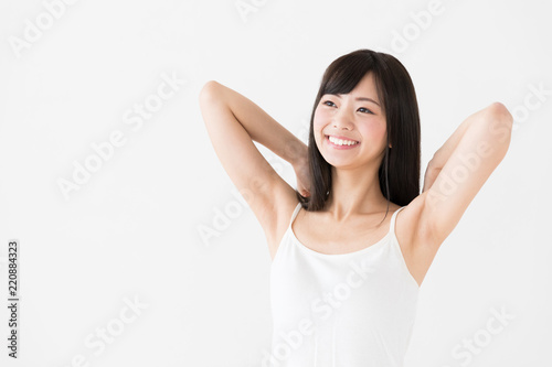 attractive asian woman on white background