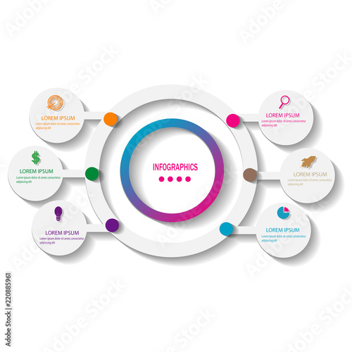 creative infographic timeline template with 6 options colorful circle design vector element