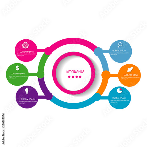 creative infographic timeline template with 6 options colorful circle design vector element