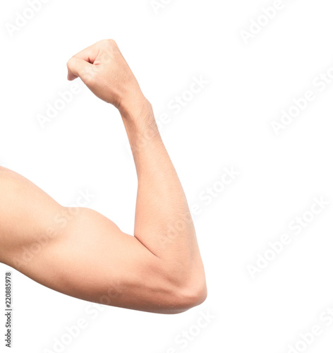Asian men's healthy arm muscles on white background