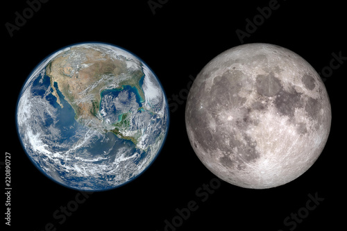 Planet Earth day and the moon. Image elements furnished by NASA.