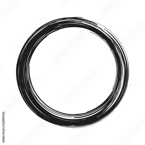 vector brush strokes circles of paint on white background. Ink hand drawn paint brush circle. Logo, label design element vector illustration. Black abstract circle. Frame.