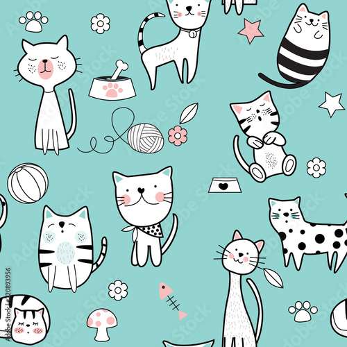 cat seamless patterns.pattern swatches included for illustrator user, pattern swatches included in file, for your convenient use.