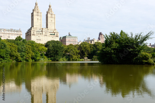 Buildings on the Upper West Side of Manhattan, as seen across the Lake in Central Park, New York City