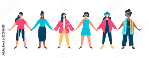 Diverse woman group holding hands together concept