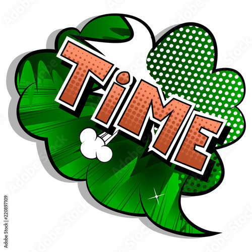 Time - Comic book style word on abstract background.