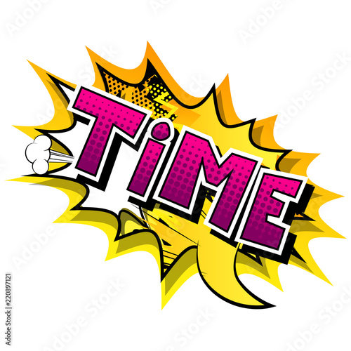 Time - Comic book style word on abstract background.