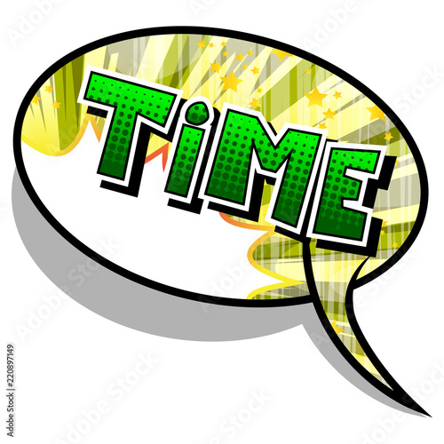 Time - Comic book style word on abstract background.
