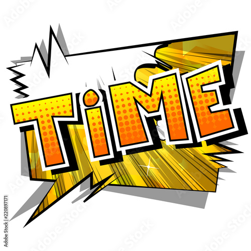 Time - Comic book style word on abstract background.