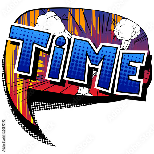 Time - Comic book style word on abstract background.