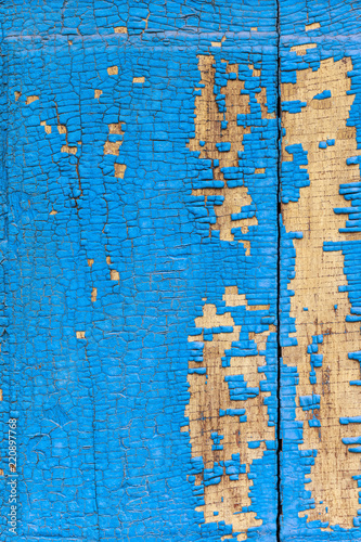 blue worn wooden texture of old boards with peeling paint © Mr Twister