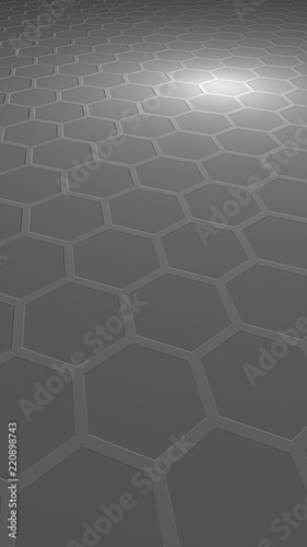 Honeycomb on a gray background. Perspective view on polygon look like honeycomb. Extruded  bump cell. Isometric geometry. Vertical image orientation. 3D illustration