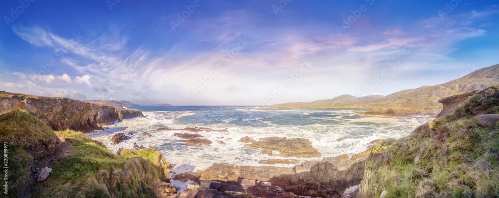 Beautiful panoramic landscape on sunny day in North Allihies, Ireland