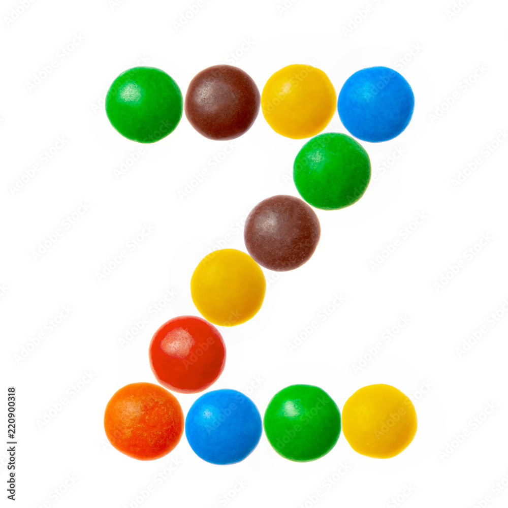 Fototapeta premium Letter Z of sweet colored candies, alphabet isolated on white
