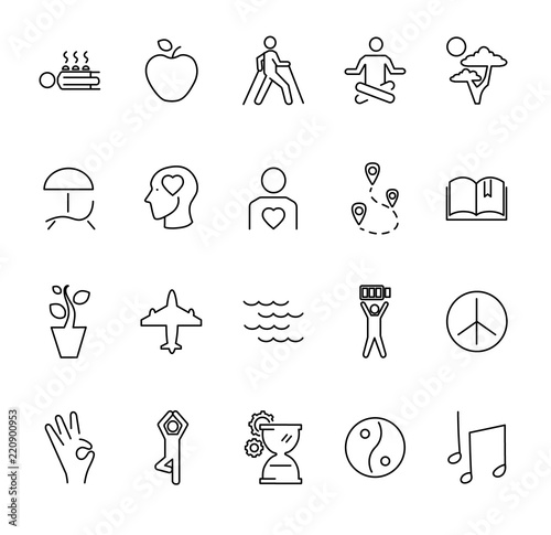 Relaxation techniques outline vector icon collection set