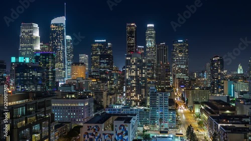 Downtown Los Angeles Skyline at Night Timelapse