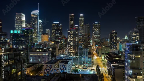 Downtown Los Angeles Skyline at Night Timelapse photo