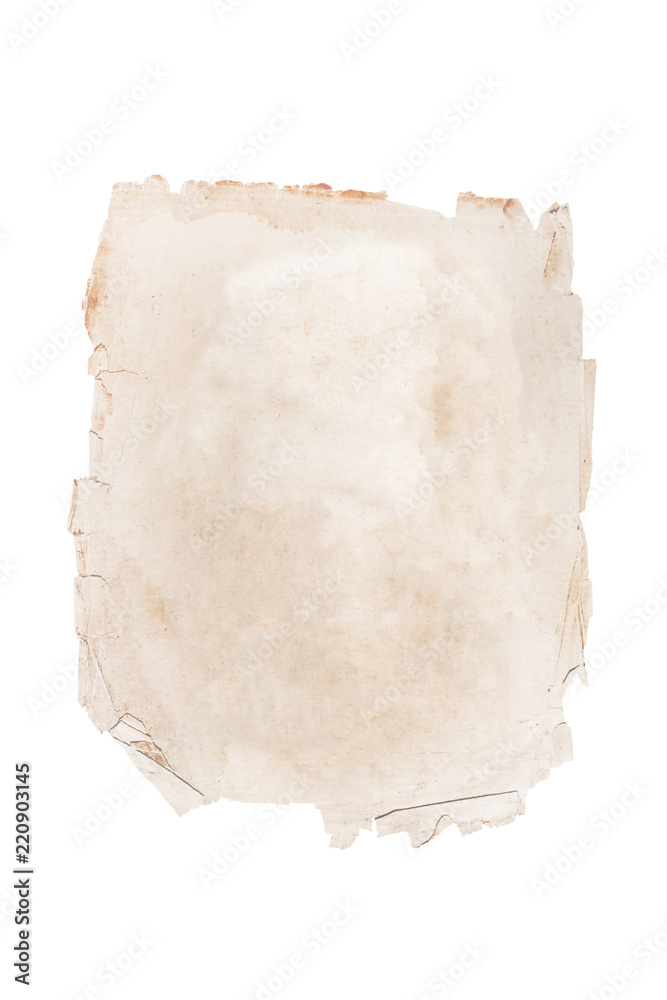 Old brown page on a white background. Isolated on white