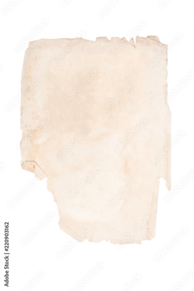 Old brown page on a white background. Isolated on white