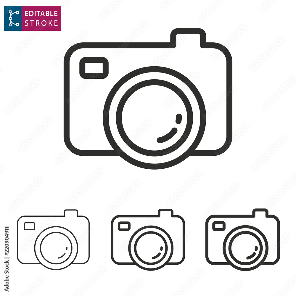 Camera line icon on white background. Editable stroke. Camera line icon on white background. Editable stroke.