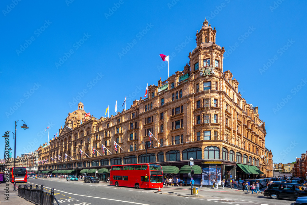 street view of london with famous department stores