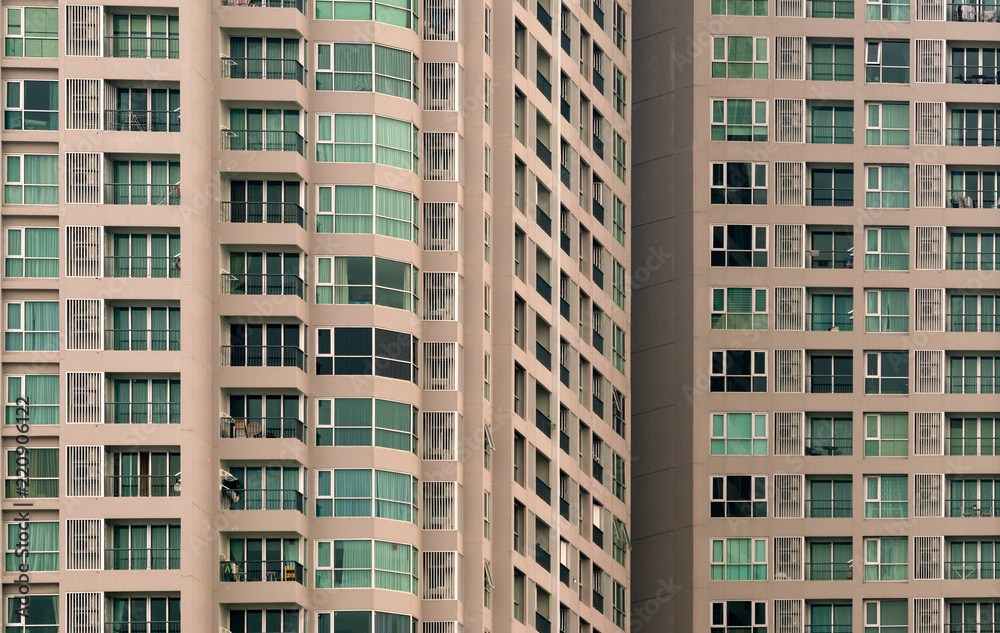 Windows of multi-storey building, close-up