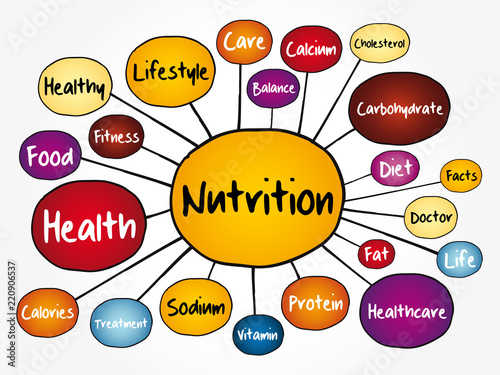 Nutrition mind map flowchart, health concept for presentations and reports