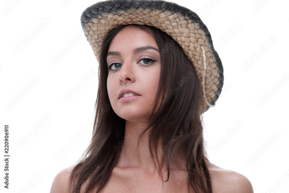 Portrait of a beautiful young woman in cowboy hat Portrait of a beautiful young woman in cowboy hat
