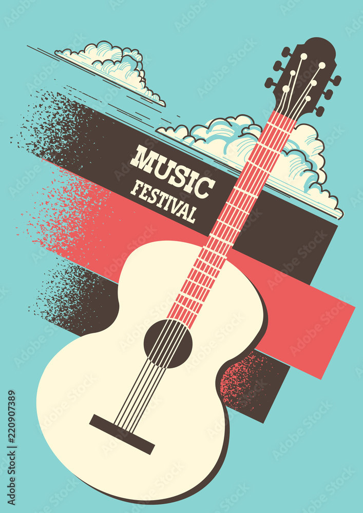 Music poster background with acoustic guitar and retro decoration Stock  Illustration | Adobe Stock