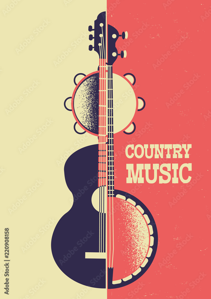 Obraz premium Tło plakatu muzyki country z instrumentami muzycznymi i dekoracją i tekstem
