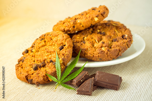 Delicious homemade Chocolate chip Cookies with CBD cannabis and 