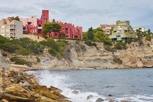 Spanish mediterranean coastline in Alicante. La manzanera. Red wall photo