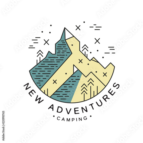 New adventures camping logo design, adventure, camping, alpinism, mountaineering and outdoor activity emblem photo