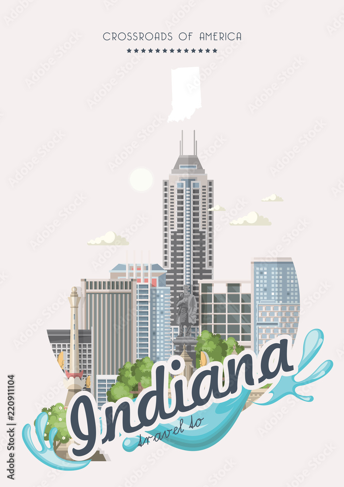 Indiana state. United States of America. Postcard from Indianapolis. Travel vector