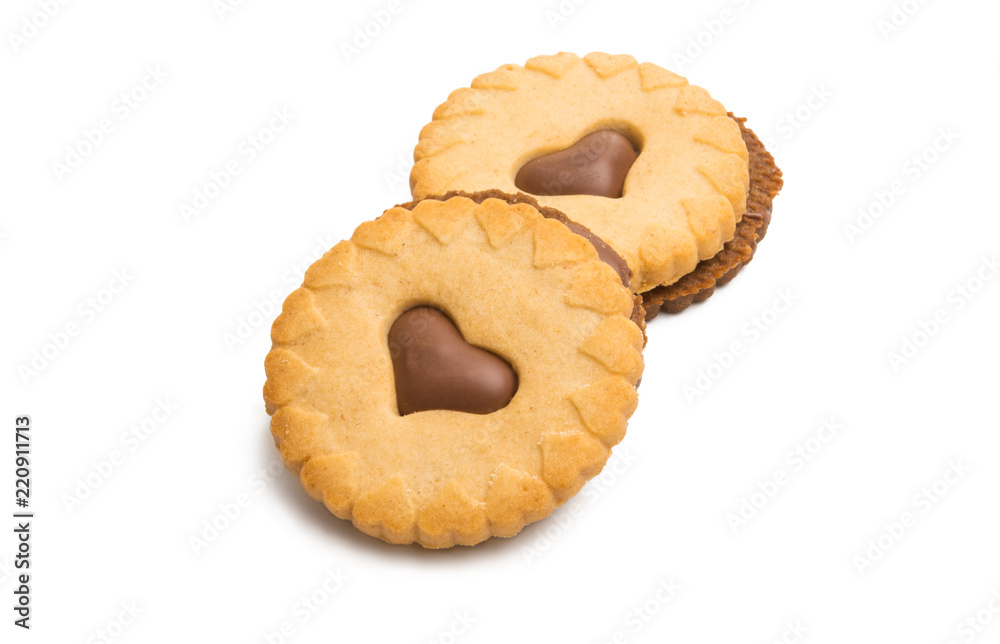 biscuits with chocolate heart isolated biscuits with chocolate heart isolated