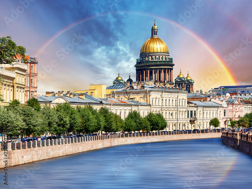 Saint Isaac Cathedral across Moyka river, St Petersburg, Russia photo