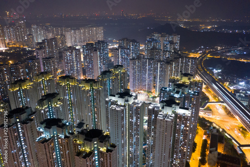 Hong Kong residential building architecture at night