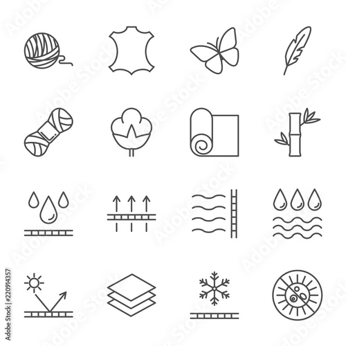 Fabric set of vector icons outline style