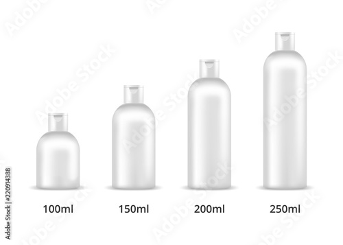 Cosmetic bottles 100ml, 150ml, 200ml, 250ml. Mock up, cosmetic package