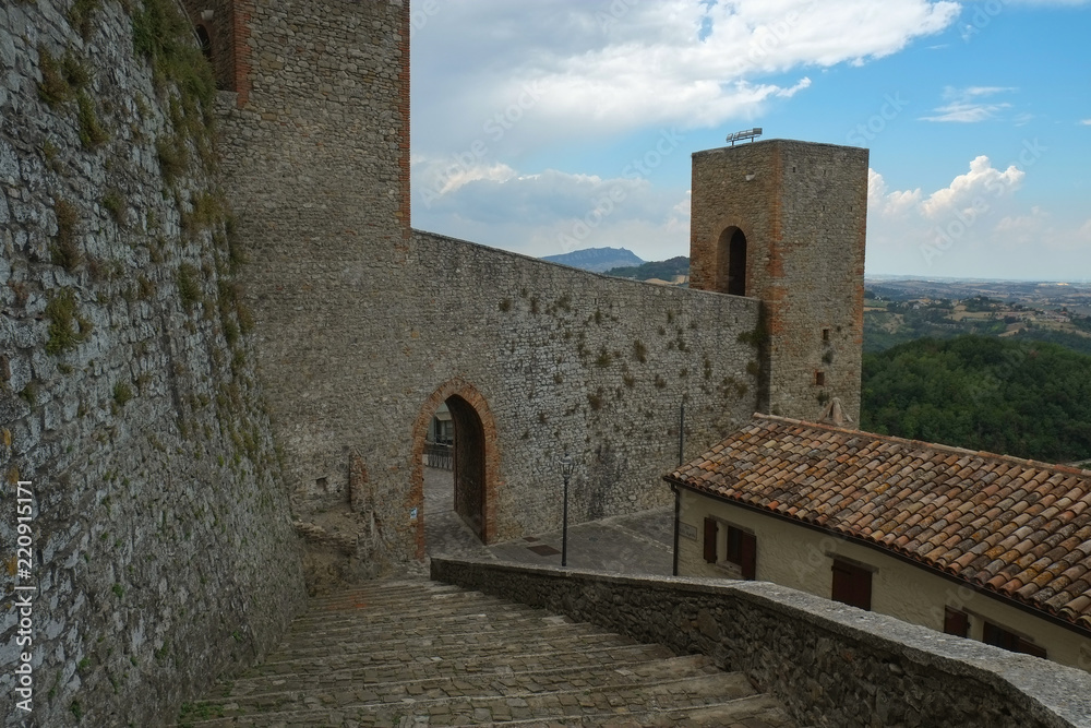 Medieval fortress walls in Montefiore Conca, Italy Medieval fortress walls in Montefiore Conca, Italy