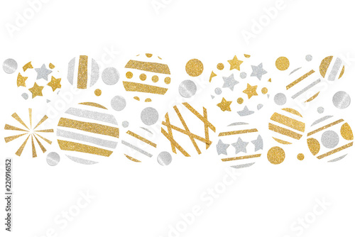 Gold and silver glitter christmas balls paper cut on white background - isolated