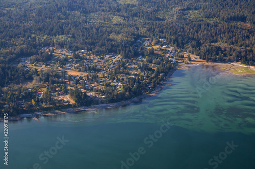 Aerial view of Gillies Bay on Texada Island, Powell River, Sunshine Coast, BC, Canada.