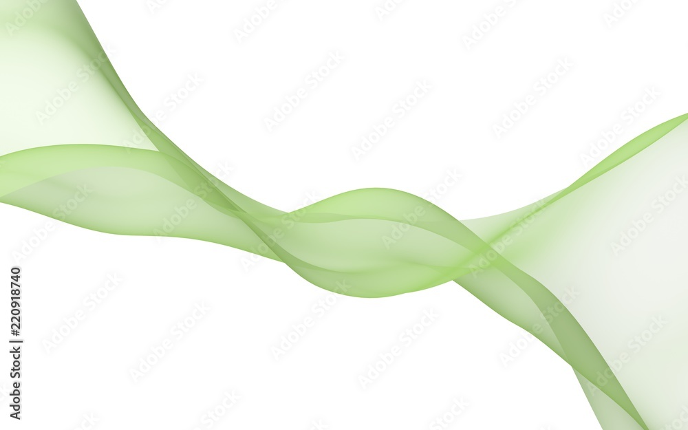 Abstract light green wave. Bright light green ribbon on white background.  Light green scarf. Abstract light green smoke. Raster air background. 3D  illustration Stock Illustration