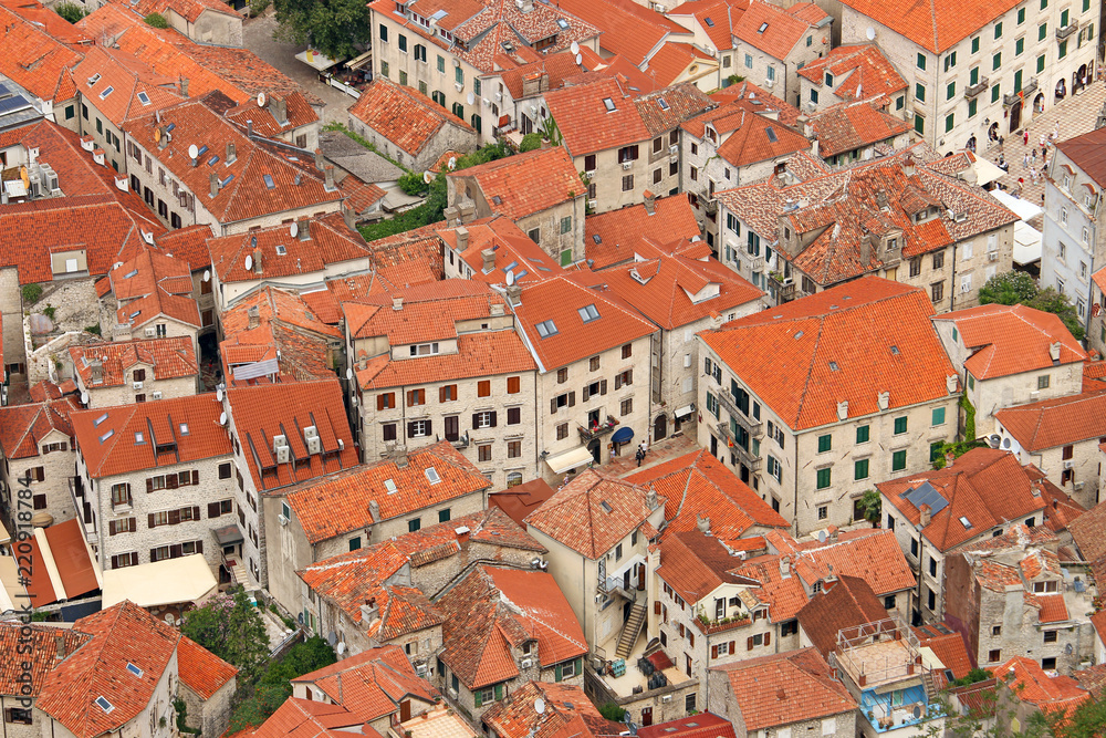 old stone houses and buildings Kotor town Montenegro