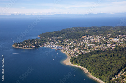Aerial view of Gibsons during a sunny summer day. Located in Sunshine Coast, Northwest of Vancouver, BC, Canada © edb3_16
