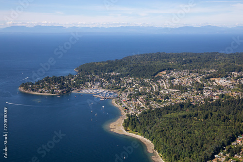 Aerial view of Gibsons during a sunny summer day. Located in Sunshine Coast, Northwest of Vancouver, BC, Canada © edb3_16