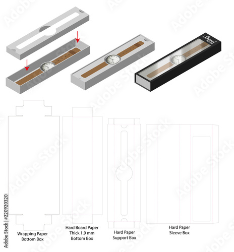 luxury watch sleeve box mockup dieline template