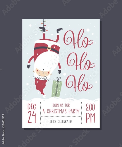 Vector christmas party invitation with handwritten modern brush lettering.