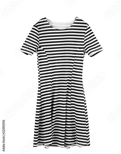 Fashionable women's striped dress isolated on white background