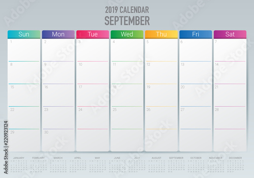 September 2019 desk calendar vector illustration